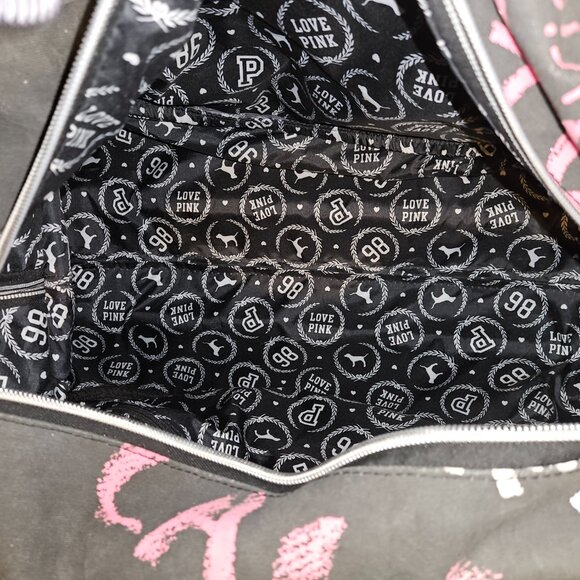 Victoria Secret PINK Black Graffiti Rolling Suitcase Duffle Bag - Picture 9 of 13